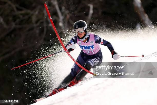 Ava Sunshine of the United States skis the first run of the Women's Slalom during the Audi FIS Ski World Cup - Heroic Killington Cup on November 27,...