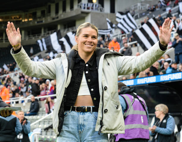 British Boxer Savannah Marshall is a guest pitchside during the Vitality Women's FA Cup- Second Round between Newcastle United and Barnsley on...