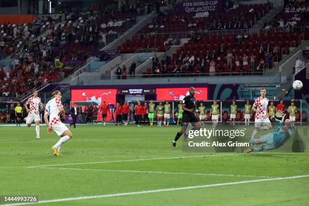 Lovro Majer of Croatia scores their team's fourth goal during the FIFA World Cup Qatar 2022 Group F match between Croatia and Canada at Khalifa...