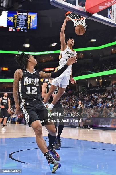 Trey Murphy III of the New Orleans Pelicans dunks during the game against the Memphis Grizzlies at FedExForum on November 25, 2022 in Memphis,...