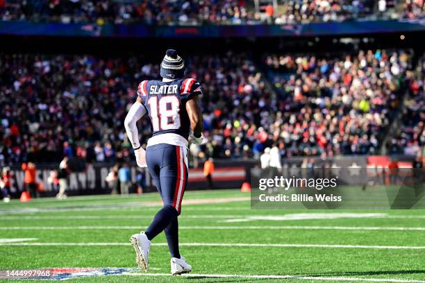 Matthew Slater of the New England Patriots looks on before a game against the New York Jets at Gillette Stadium on November 20, 2022 in Foxborough,...