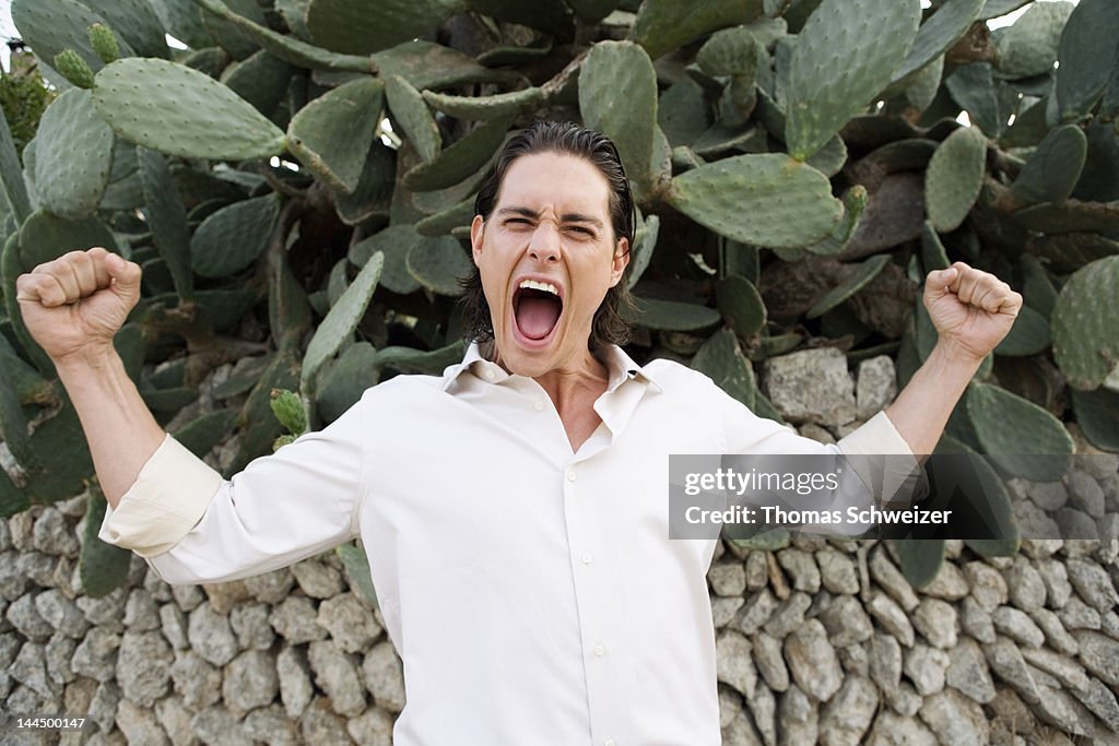 A man shouting