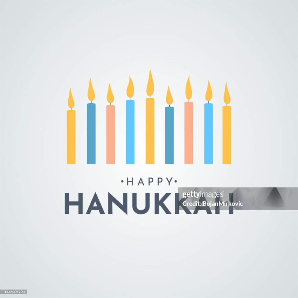 Happy Hanukkah background, card with multicolored candles. Vector