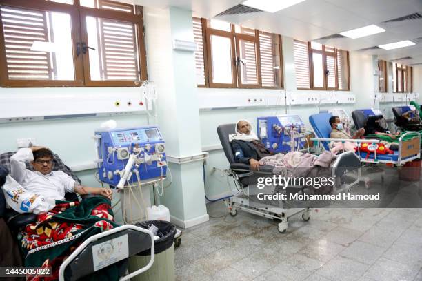 Patients suffering from kidney failure, receive dialysis treatment at al-Thawra hospital, on November 27, 2022 in Sana'a, Yemen. As a result of the...