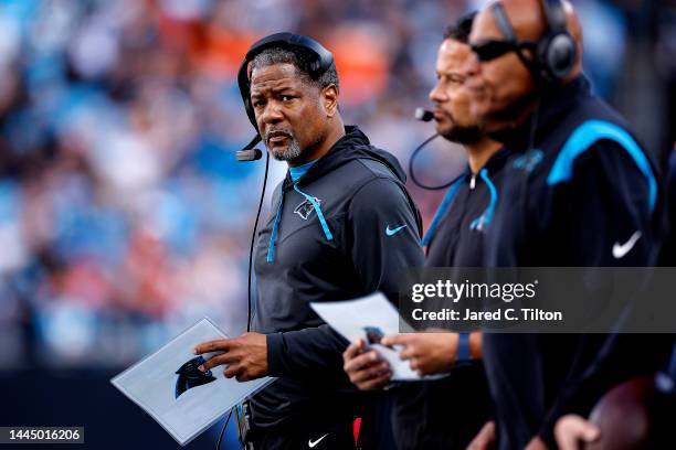 Head coach Steve Wilks of the Carolina Panthers reacts during the second half against the Denver Broncos at Bank of America Stadium on November 27,...