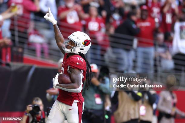 DeAndre Hopkins of the Arizona Cardinals celebrates as he scores a touchdown in the first quarter of a game against the Los Angeles Chargers at State...