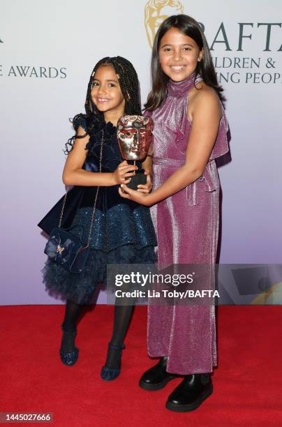 Levi Howden and Kassidi Roberts of Lovely Little Farm with the Live Action Award at the British Academy Children and Young People’s Awards at Old...