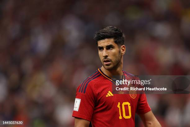 Marco Asensio of Spain in action during the FIFA World Cup Qatar 2022 Group E match between Spain and Germany at Al Bayt Stadium on November 27, 2022...