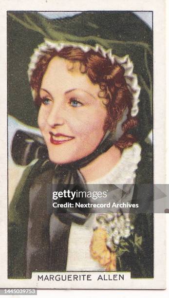 Collectible colorized tobacco card, 'Portraits of Famous Stars' series, published 1935 by Gallaher Ltd, depicting film and movie stars from the...