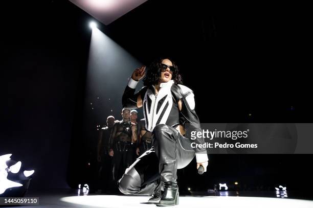Rosalia performs on stage during “Motomami World Tour” at Altice Arena Lisbon on November 27, 2022 in Lisbon, Portugal.