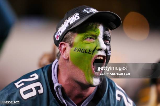 Philadelphia Eagles fan cheers during the first half of the game between the Green Bay Packers and the Philadelphia Eagles at Lincoln Financial Field...