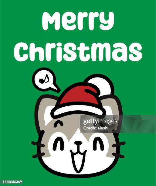 a cute cat wearing a santa hat wishes you a merry christmas - cat in box stock illustrations
