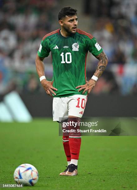 Alexis Vega of Mexico in action during the FIFA World Cup Qatar 2022 Group C match between Argentina and Mexico at Lusail Stadium on November 26,...