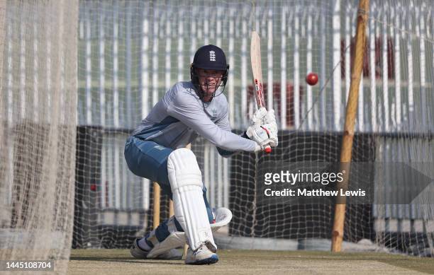 Keaton Jennings of England pictured during a Nets Session ahead of the First Test match at Rawalpindi Cricket Stadium on November 28, 2022 in...
