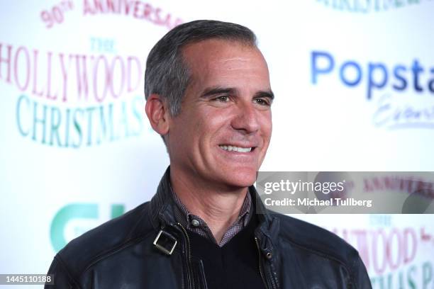 Los Angeles Mayor Eric Garcetti attends the 90th Anniversary of the Hollywood Christmas Parade supporting Marine Toys For Tots on November 27, 2022...