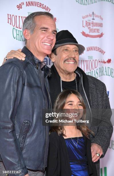 Los Angeles Mayor Eric Garcetti, Maya Juanita Garcetti and Danny Trejo attend the 90th Anniversary of the Hollywood Christmas Parade supporting...