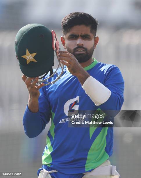 Babar Azam of Pakistan pictured during a Nets Session ahead of the First Test match at Rawalpindi Cricket Stadium on November 28, 2022 in Rawalpindi,...