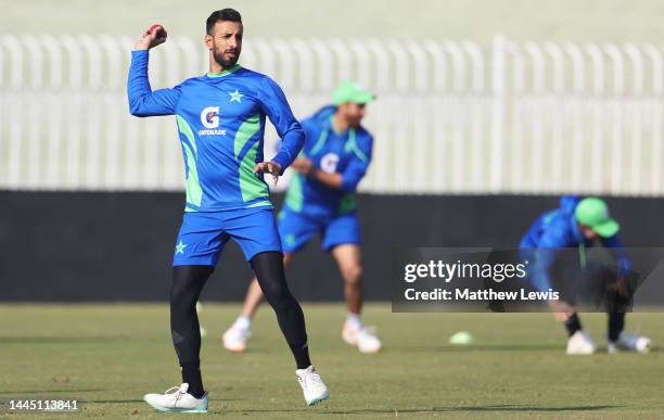 Shan Masood of Pakistan pictured during a Nets Session ahead of the First Test match at Rawalpindi Cricket Stadium on November 28, 2022 in...