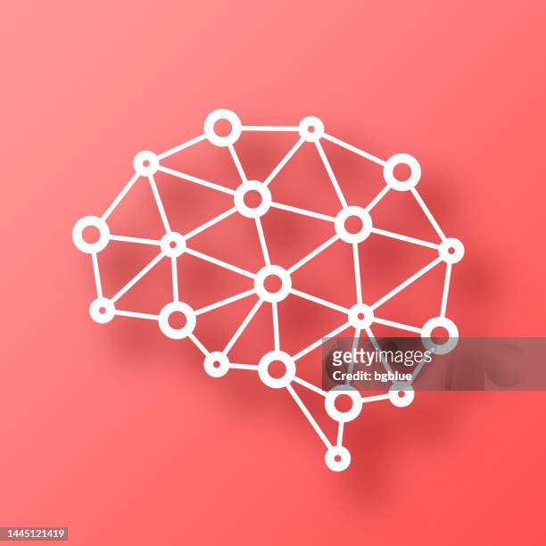 stockillustraties, clipart, cartoons en iconen met artificial intelligence brain. icon on red background with shadow - bci