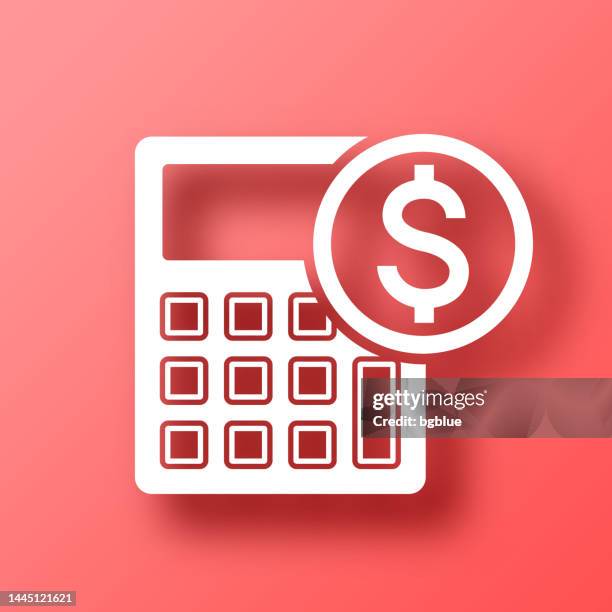 calculator with dollar sign. icon on red background with shadow - calculator buttons stock illustrations