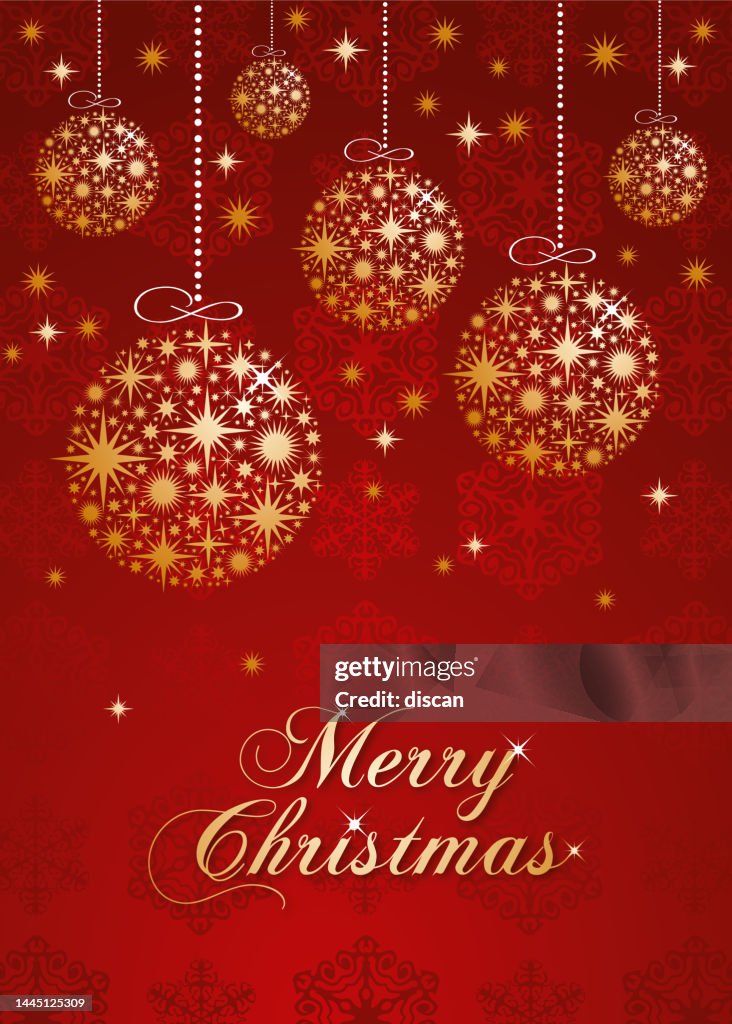 Christmas greeting card with golden balls.