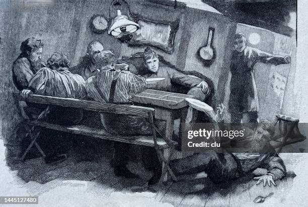 shaky crew lunch on a ship - shaky stock illustrations