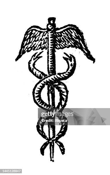 antique engraving illustration: caduceus - caduceus stock illustrations