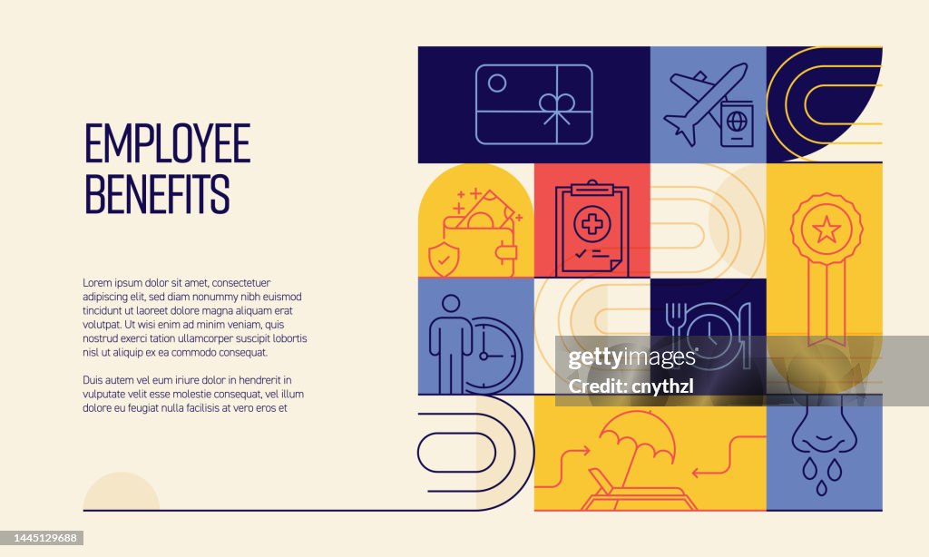 Employee Benefits Related Design with Line Icons. Simple Outline Symbol Icons.