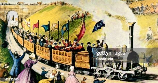 zugfahrt von leicester nach loughborough, 1841 - bahnreisender stock-grafiken, -clipart, -cartoons und -symbole