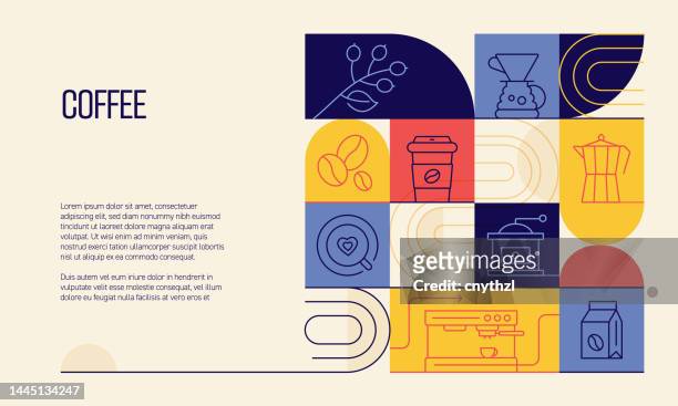 coffee related design with line icons. simple outline symbol icons. - breakfast stock illustrations