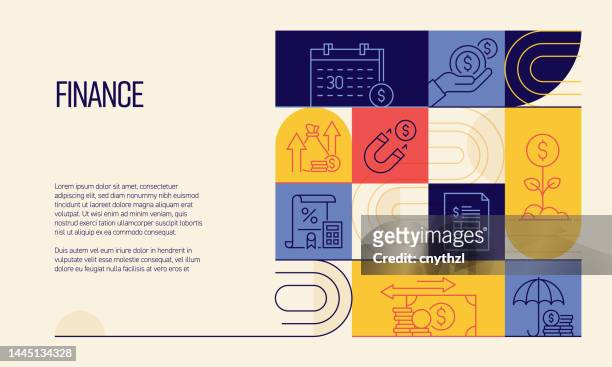 finance related design with line icons. simple outline symbol icons. - reduction infographic stock illustrations