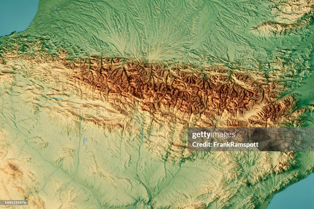 Pyrenees Mountains 3D Render Topographic Map Color