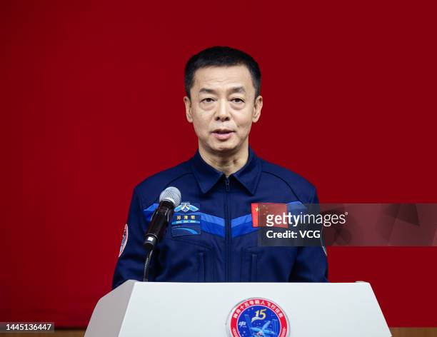 Chinese astronaut Deng Qingming, who will carry out the Shenzhou-15 spaceflight mission, meets the press at the Jiuquan Satellite Launch Center on...