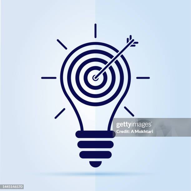 idea symbol lamp icon with the target, on a blue background. - smart goals stock illustrations
