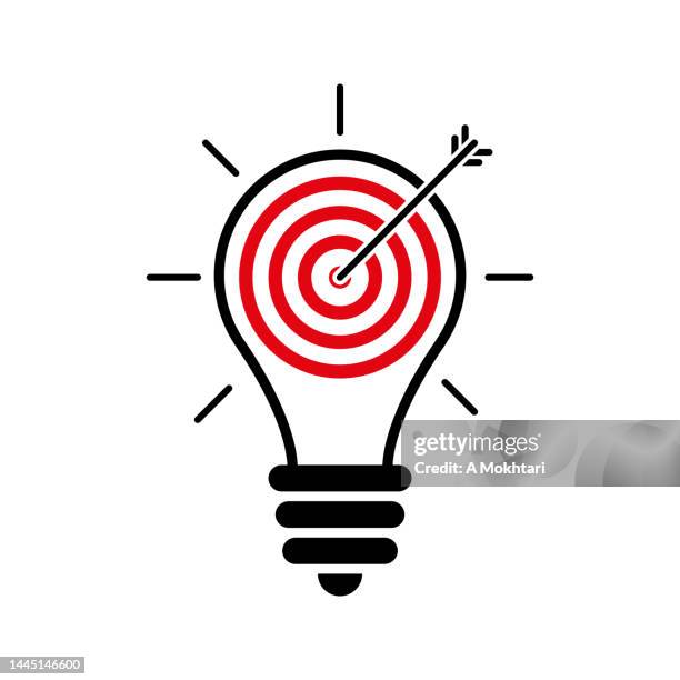 idea symbol lamp icon with the target, on a white background. - business drawing white background stock illustrations