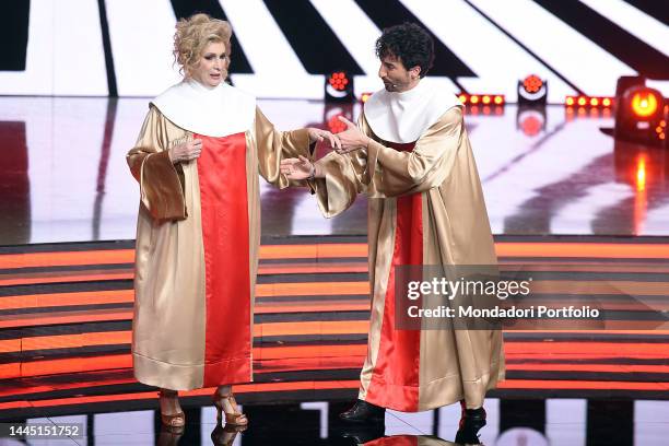 Italian singer Iva Zanicchi and Italian dancer Samuel Peron, during the eighth episode of Ballando con le stelle. Rome , November 26th, 2022