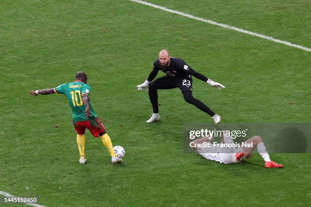 Vincent Aboubakar of Cameroon scores their team's second goal during the FIFA World Cup Qatar 2022 Group G match between Cameroon and Serbia at Al...