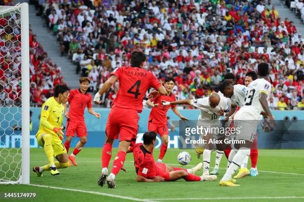 Mohammed Salisu of Ghana scores their team's first goal during the FIFA World Cup Qatar 2022 Group H match between Korea Republic and Ghana at...