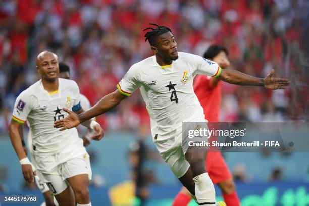 Mohammed Salisu of Ghana celebrates after scoring their team's first goal during the FIFA World Cup Qatar 2022 Group H match between Korea Republic...