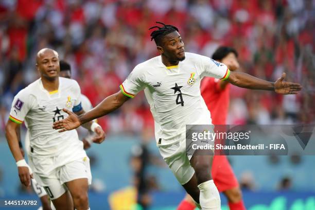 Mohammed Salisu of Ghana celebrates after scoring their team's first goal during the FIFA World Cup Qatar 2022 Group H match between Korea Republic...