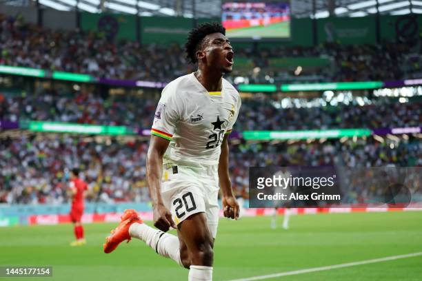 Mohammed Kudus of Ghana celebrates scoring their team's second goal during the FIFA World Cup Qatar 2022 Group H match between Korea Republic and...