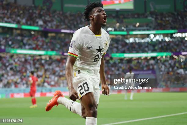 Mohammed Kudus of Ghana celebrates scoring their team's second goal during the FIFA World Cup Qatar 2022 Group H match between Korea Republic and...