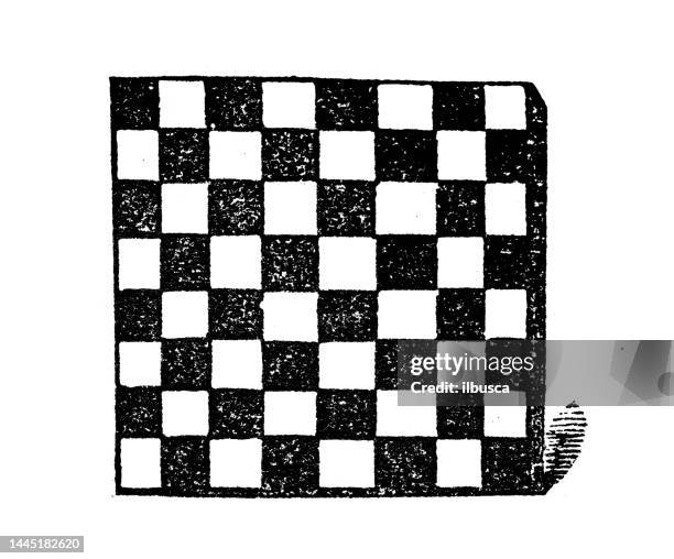 antique engraving illustration: draughtboard, checkerboard - queen-chess-piece-clip-art stock illustrations