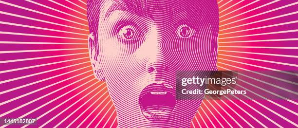 bildbanksillustrationer, clip art samt tecknat material och ikoner med woman with surprised facial expression - överraskning