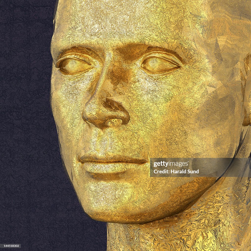 Golden, metallic, textured male face