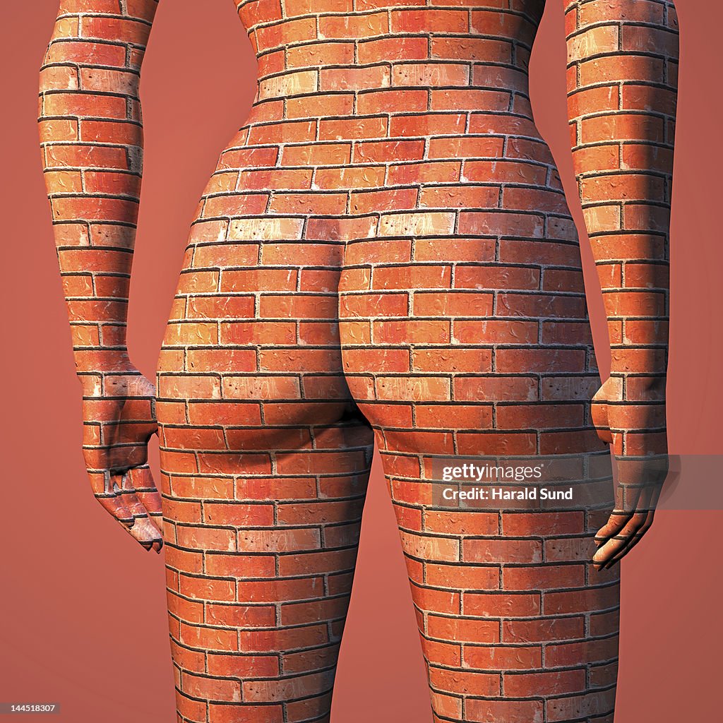 Female human buttocks constructed from bricks