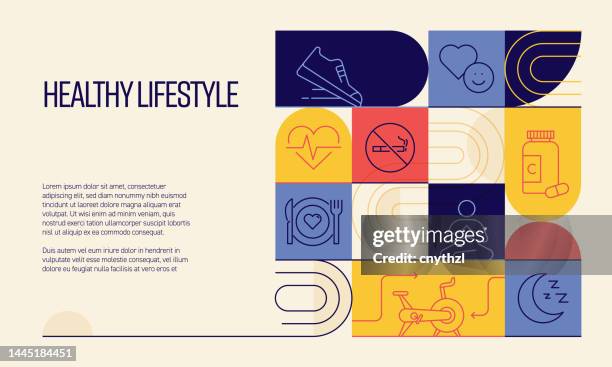 ilustrações de stock, clip art, desenhos animados e ícones de healthy life related design with line icons. simple outline symbol icons. - bem estar