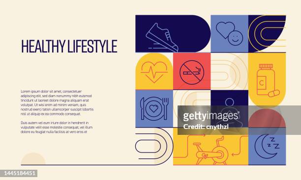 healthy life related design with line icons. simple outline symbol icons. - sports stock illustrations