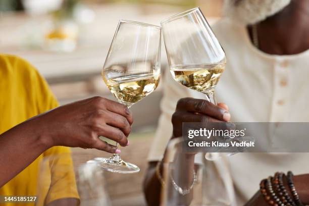 couple toasting wineglasses at winery - weißwein stock-fotos und bilder