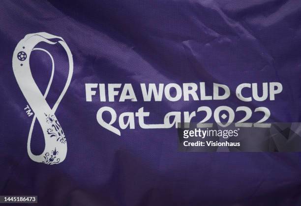 The official FIFA World Cup Qatar 2022 logo during the FIFA World Cup Qatar 2022 Group C match between Argentina and Mexico at Lusail Stadium on...
